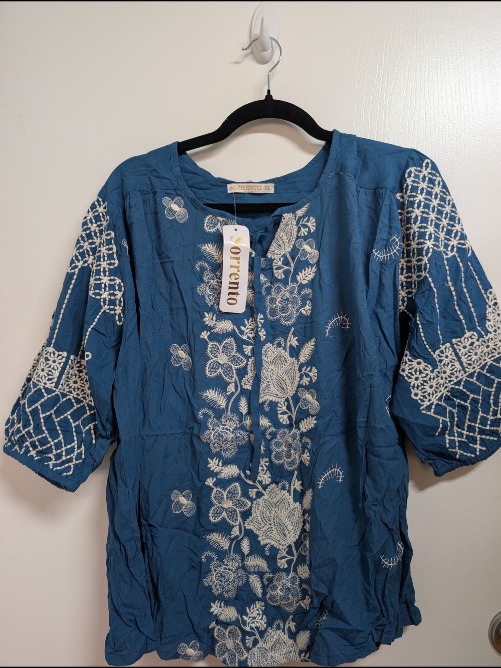 Sorrento Blue Embroidered Peasant Blouse
